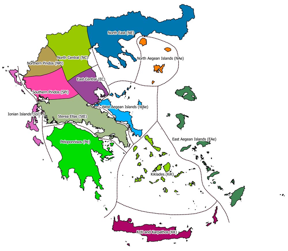 Fig. 1. The floristic regions of Greece (Strid & Tan 1997).